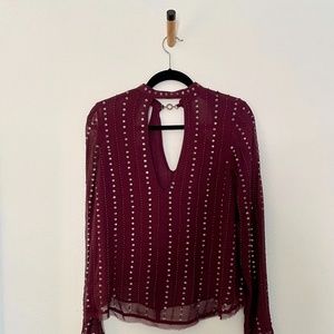 Free People Bohemian Beaded Long Sleeve Maroon Top